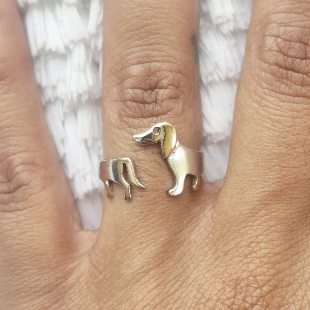 Vintage Sterling Silver Dachshund Wrap Ring - Picture 4 of 8